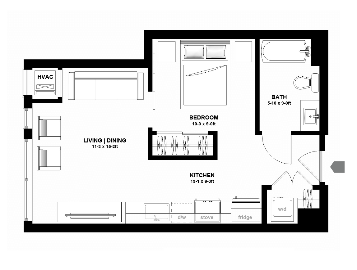 Variant Apartments Minneapolis Studio Apartment Floor Plan